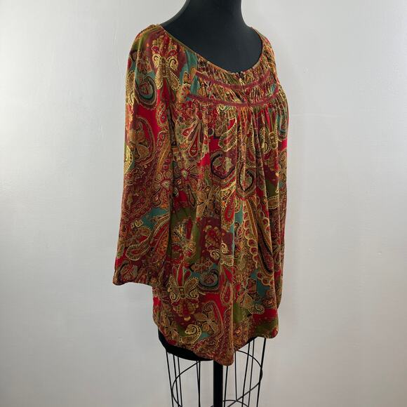 Lauren Ralph Lauren Multicolor Paisley Round Neck 3/4 Sleeve Peasant Top Plus 2X - Picture 3 of 9